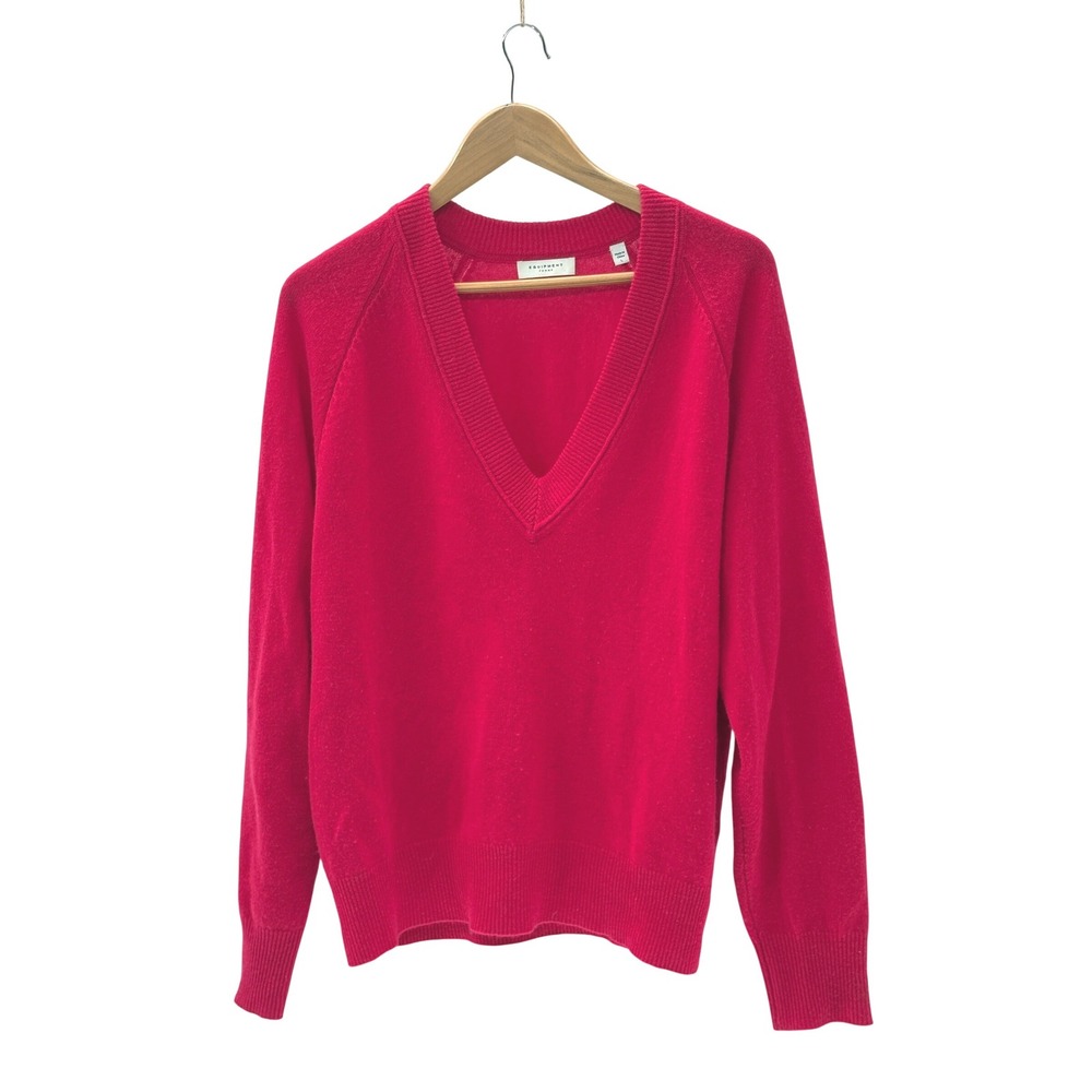 Equipment Femme Cashmere Sweater Dark Pink Women Large V Neck Preppy Luxury